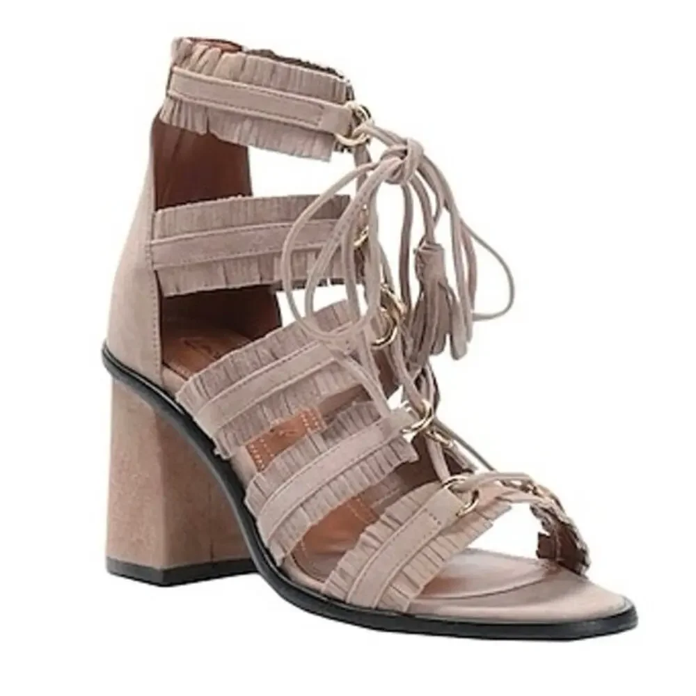 BCBGMAXAZRIA Gladiator Sandals Lace Up Tassel Suede Heels US 6.5 / Euro 36.5 New